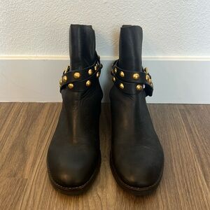 See by Chloe gold studded black booties